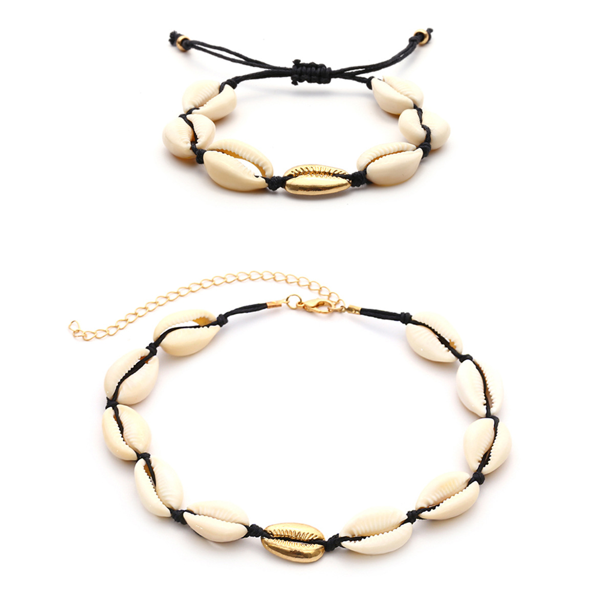 Handmade Summer Beach Shell Bracelet Conch Black Velvet Rope Necklace Set Bohemian Necklace and Bangle Jewelry Set Female, Silver
Handmade Summer Beach Shell Bracelet Conch Black Velvet Rope Necklace Set Bohemian Necklace and Bangle Jewelry Set Female, Silver