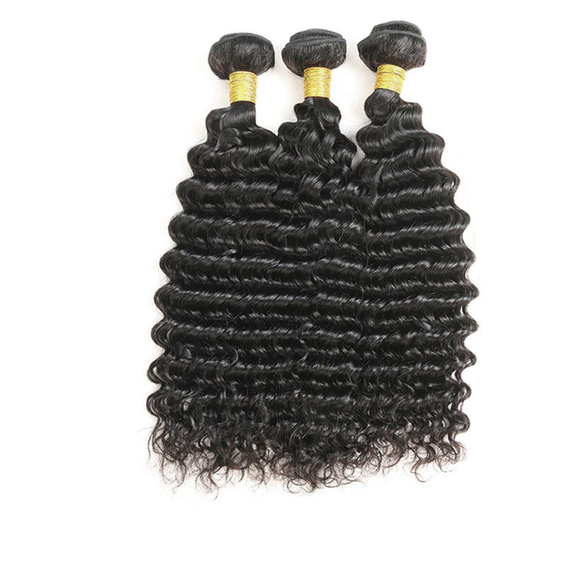 Brazilian Human Hair 3 Bundles With 13X6 Lace Frontal Baby Hair Wefts 4 PCS/lot Deep Wave 10-30inch Natural Color