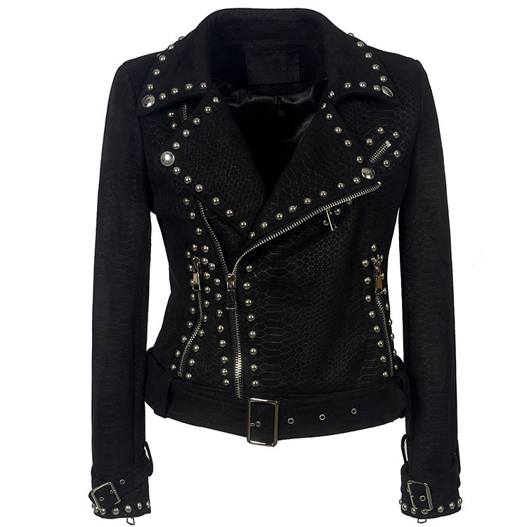 Lapel Zipper Studded Women' Motorcycle Leather Jackets Women Slim Fashion Leather Jackets Outwear
Lapel Zipper Studded Women' Motorcycle Leather Jackets Women Slim Fashion Leather Jackets Outwear