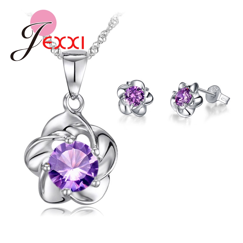 Classic 925 Rose Flower Necklace Purple Cubic Zirconia Stud Earrings Bride Wedding Jewelry Sets, As pic
Classic 925 Rose Flower Necklace Purple Cubic Zirconia Stud Earrings Bride Wedding Jewelry Sets, As pic