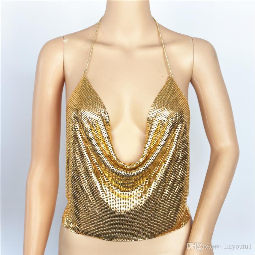 2020 Sexy Backless Sequins Women Crop Tops Halter Tank Camis Summer Cropped Bra Crop Top Strap Ladies Party Vest Blusa