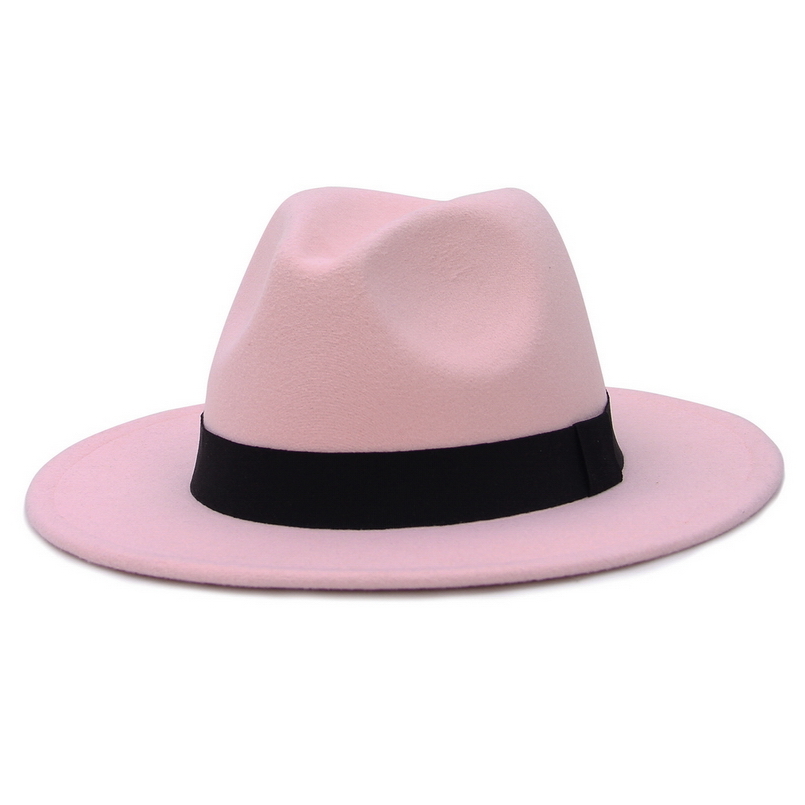 GEMVIE New Wide Brim White Fedora Hat For Women Wool Felt Hats For Men Fall Winter Panama Gamble Jazz Cap Striped Black Band LY191228
