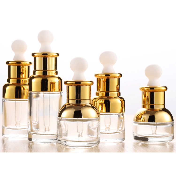 Gold Glass Dropper Bottle 20 30 50ml Luxury Serum Bottles with Shinny Cap for Essential Oil