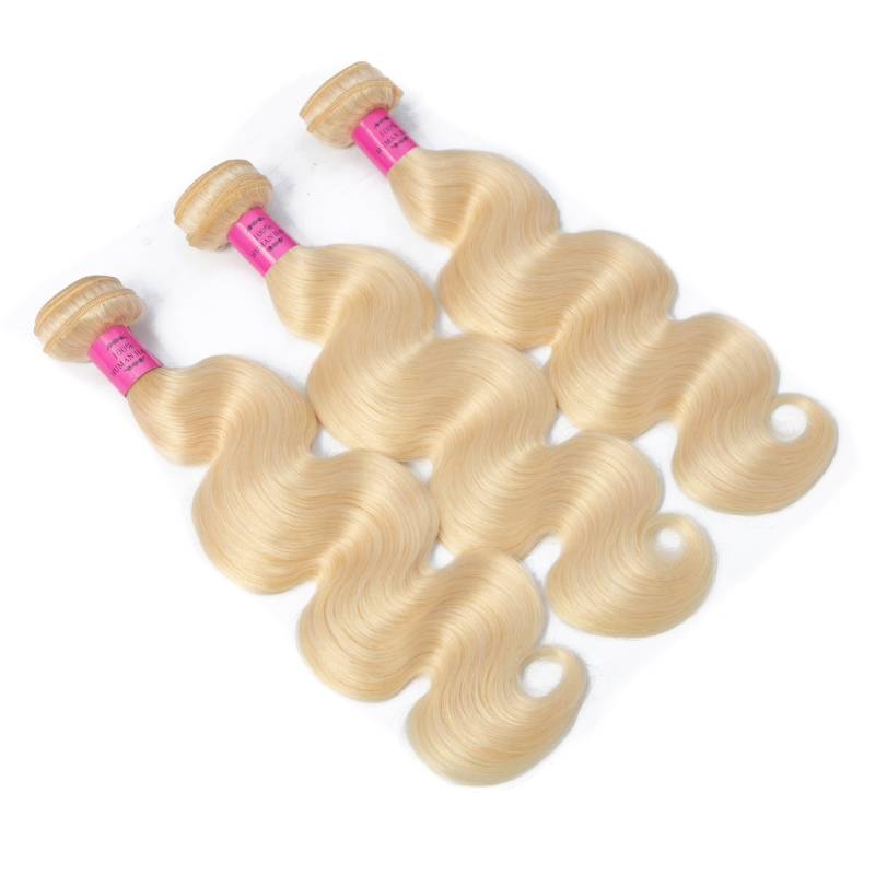 Brazilian Human Hair Blonde Color 613# Double Wefts Hair Extensions 3 Bundles 10-32inch Three Pieces/lot