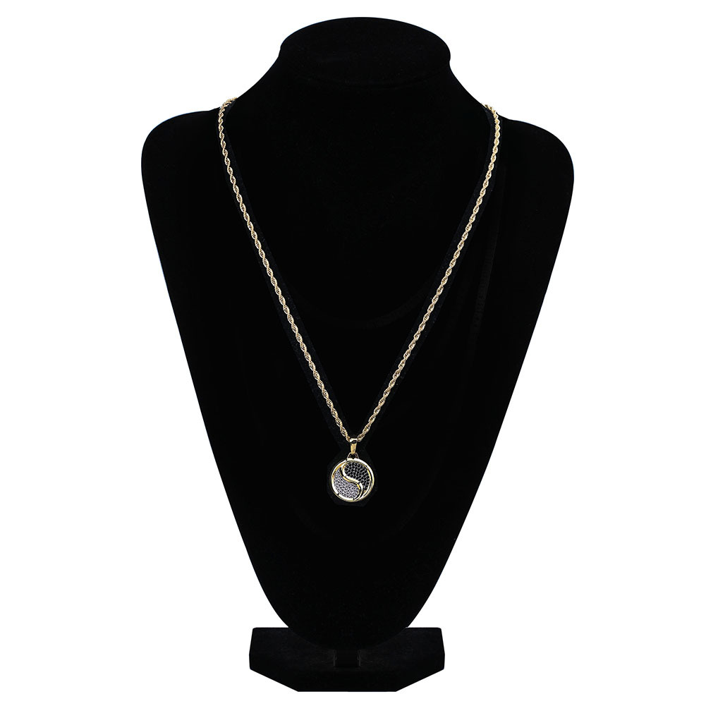 New Fashion 18K Gold and White Gold Plated Tai Chi Symbol Round Pendant Chain Necklace Iced Out CZ Zirconia Jewelry Gifts for Men and Women