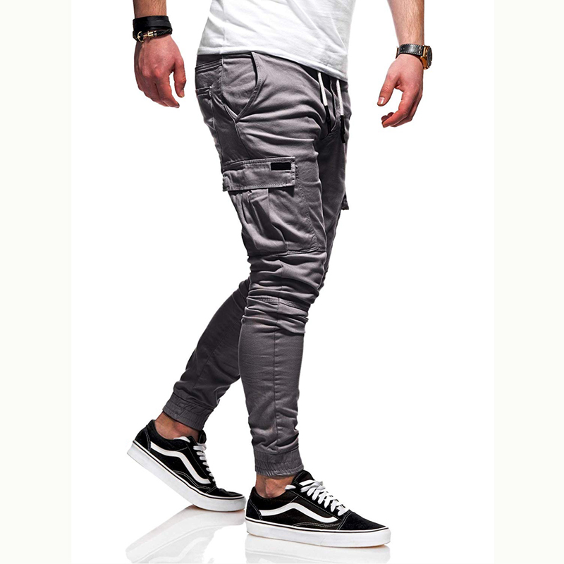 Men Slim Fit Drawstring Elastic Waist Jogger Cargo Pants with Pockets Mens Casual Close Bottom Long Rope Pants