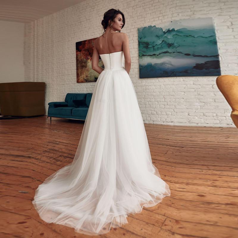 White Modest Jumpsuit Wedding Dresses With Detachable Train Strapless Ankle Length Bridal Gowns Backless Country Wedding Gown