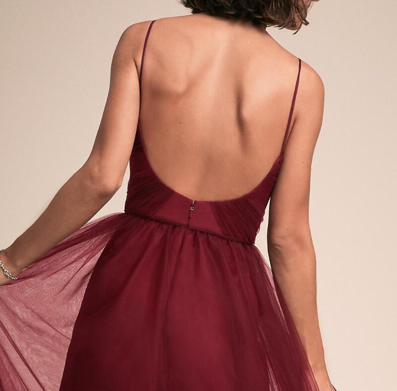 Sexy Backless Long Bridesmaid Dresses Long Bungundy Tulle Bridesmaid Dresses Pleats Spaghetti Royal Blue, Dark Navy