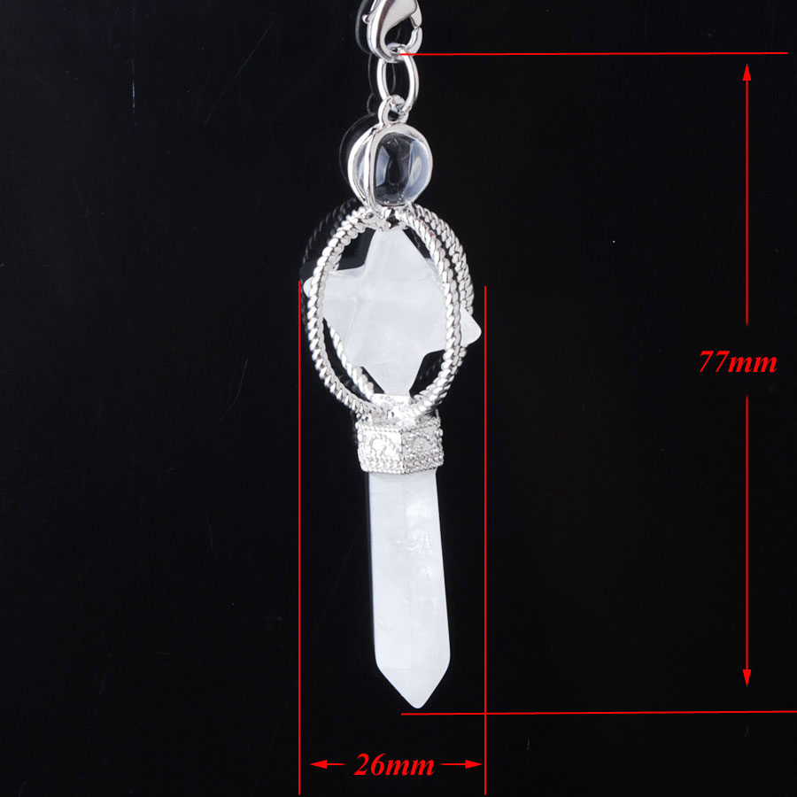 WOJIAER Natural White Crystal Stone Pendants Reiki Healing Merkaba Dowsing Pendulum Bead Pendule Necklaces Radiesthesia Jewelry N8160