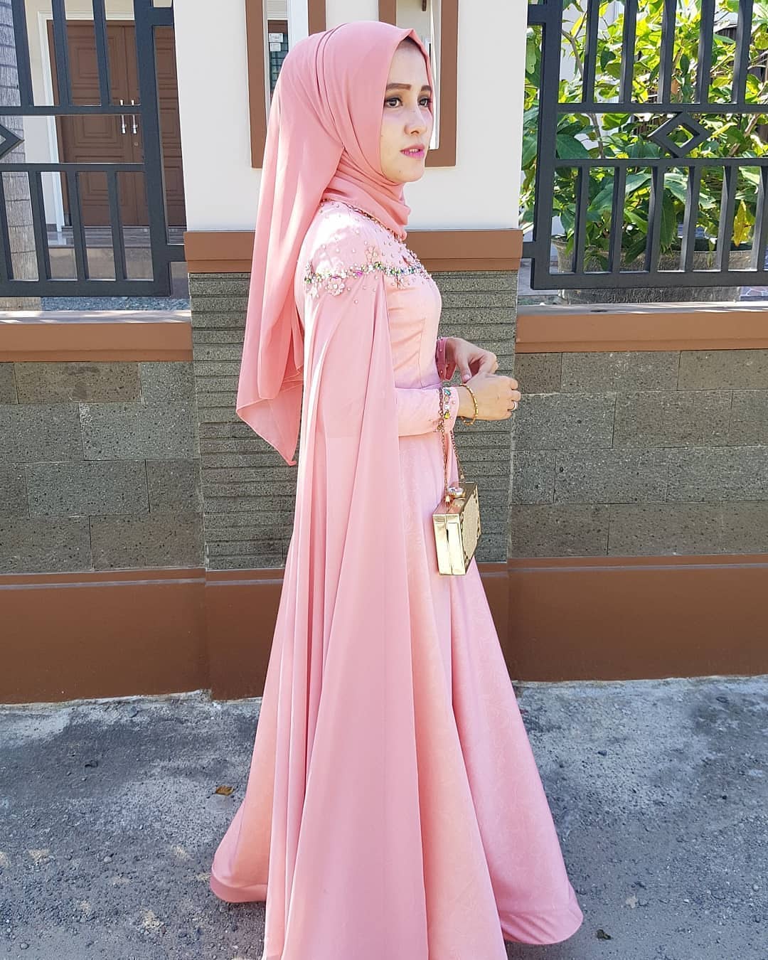Pink Muslim Bridesmaid Dresses High Neck Beads With Chiffon Long Sleeves Maid Of Honor Prom Dress Plus Size Evening Party Gowns