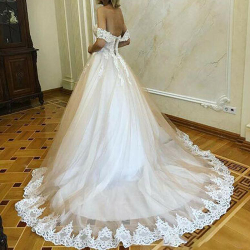 vestido De Noiva Bridal Gowns 2020 New Off the Shoulder Elegant A-Line Lace Appliques Tulle Wedding Dresses sweetheart