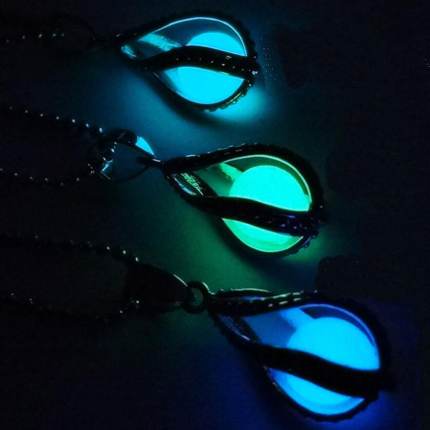 Hollow spiral water drop luminous necklace, luminous pearl mermaid pendant DJN27 mix order Pendant Necklaces jewelry