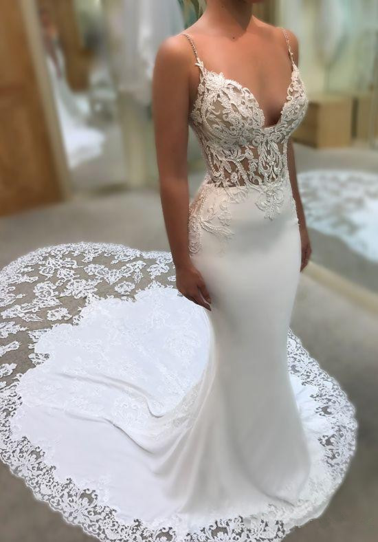 Sexy Spaghetti Straps Mermaid Wedding Dress Beaded Lace Appliques Backless Illusion Bridal High Quality Custom Made Dresses, Ivory
Sexy Spaghetti Straps Mermaid Wedding Dress Beaded Lace Appliques Backless Illusion Bridal High Quality Custom Made Dresses, Ivory