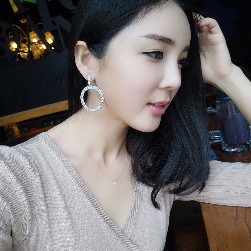 Sterling Sier Dangle Earrings, Fashion Drop Hoop Earrings with 5A Zircon CZ Dia for Women, Bridal Wedding Jewelry Gift Free shipping