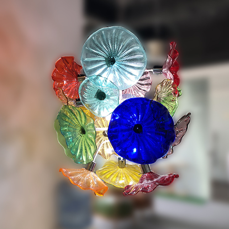 Murano Flower Chandelier Light Bedroom Living Room Dining Room Art Decorative Hand Blown Glass Plates Chandelier Led Light Fixtures