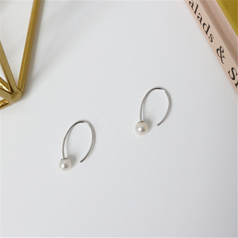 100% 925 Sterling Silver Hook Earring New Punk Style Natural Freshwater Pearl Stud Earring Women Piercing Earrings