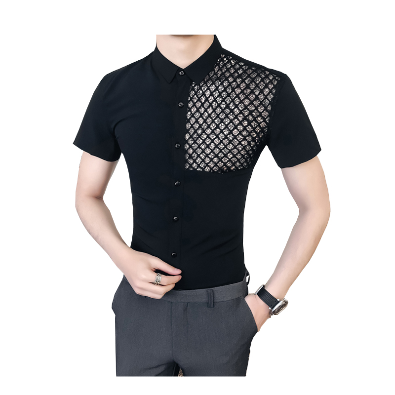 2018 New Lace Patch Shirt Men's Transparent Dress Shirt Men's Wedding Fashion Casual Long Sleeve Slim Brand, Black
2018 New Lace Patch Shirt Men's Transparent Dress Shirt Men's Wedding Fashion Casual Long Sleeve Slim Brand, Black
