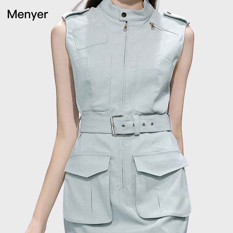 Menyer Temperament Sleeveless Dress Womens 2019 Autumn New Fashion & Casual Belt Slimming Western Style Womens Skirts-