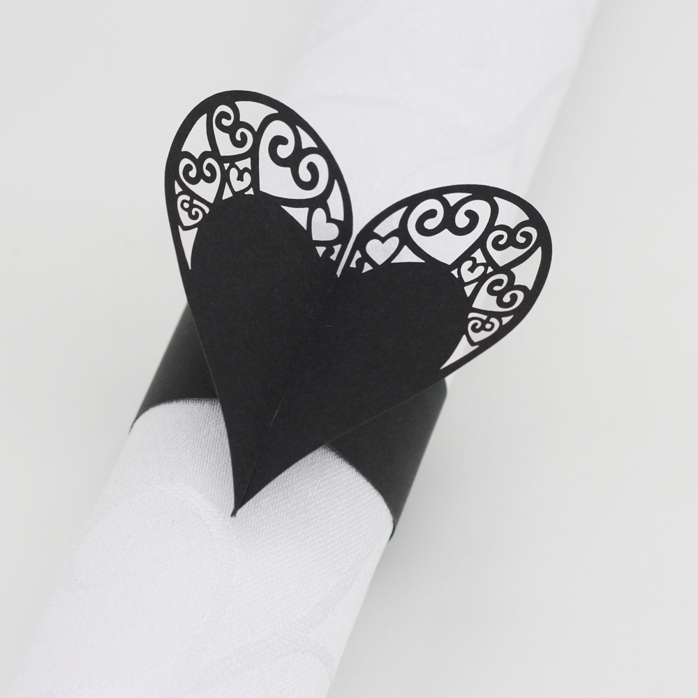 Hollow Creative Heart Shape Laser Cut Paper Napkin Ring for Wedding Party Dinner Table Decoration Napkin Buckle