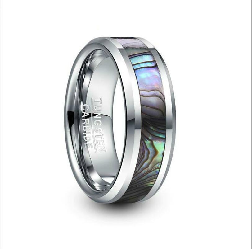 Wedding Rings 8mm Wide Steel Color Band Tungsten Carbide Ring Inlaid Abalone Shell Men's Male Anillos