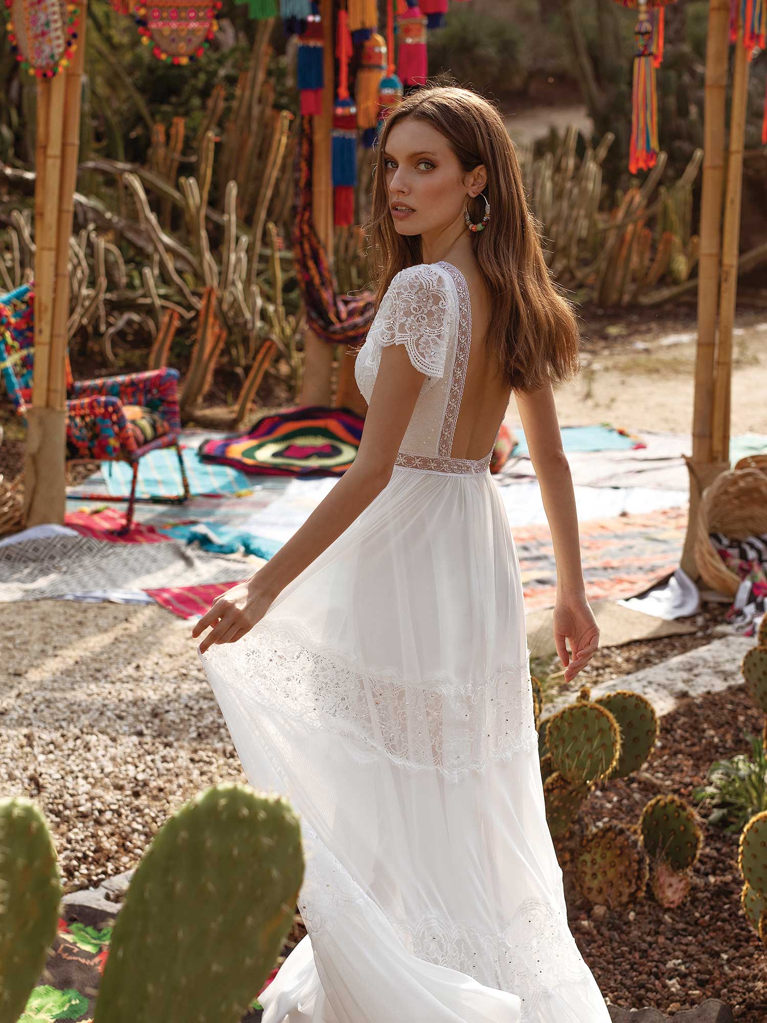 asaf dadush boho wedding dresses lace appliqued beach v neck short sleeve backless bridal gowns vestido de novia