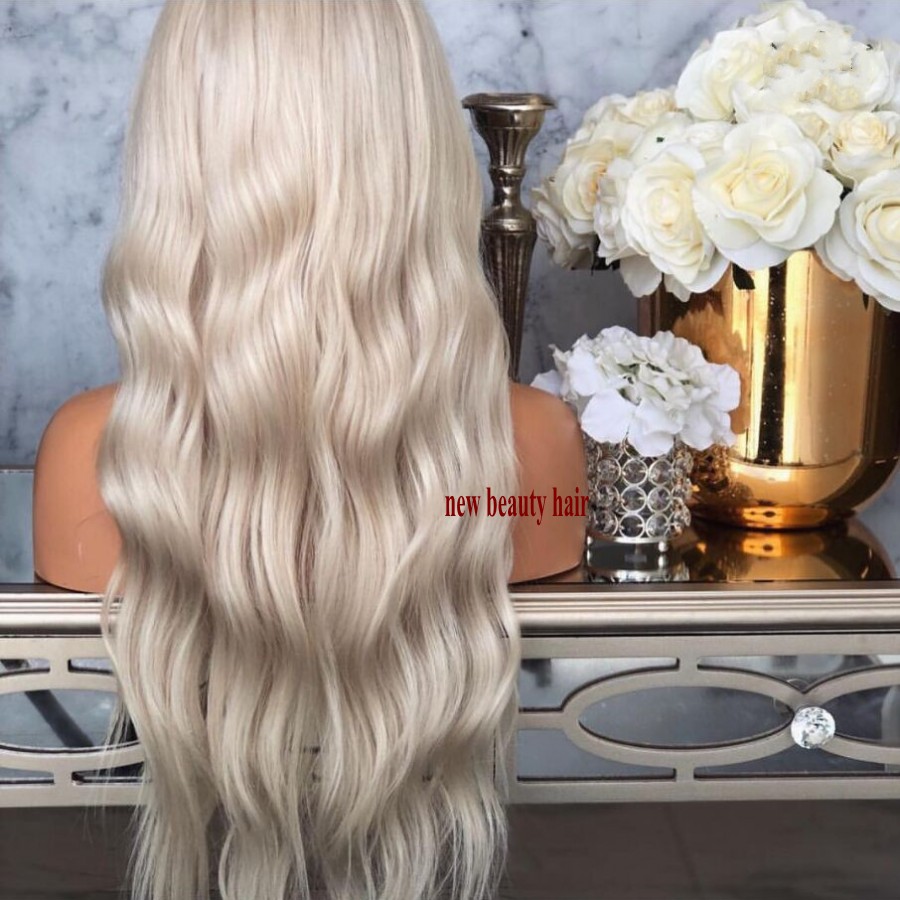 Top quality loose wave parrucche Short Platinum Blonde wig natural brazilian bob lace wig middle part synthetic lace front wig For Women