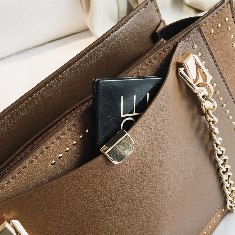 Luxury Rivet Handbag Women Bag Designer Brand Metal Chain Tote Bags Casual PU Leather Crossbody Bag V191121