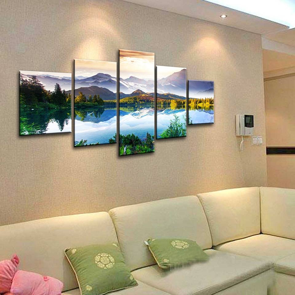 5pcs/set Unframed Lake and the Jokul Landscape Print On Canvas Wall Art Picture For Home and Living Room Decor