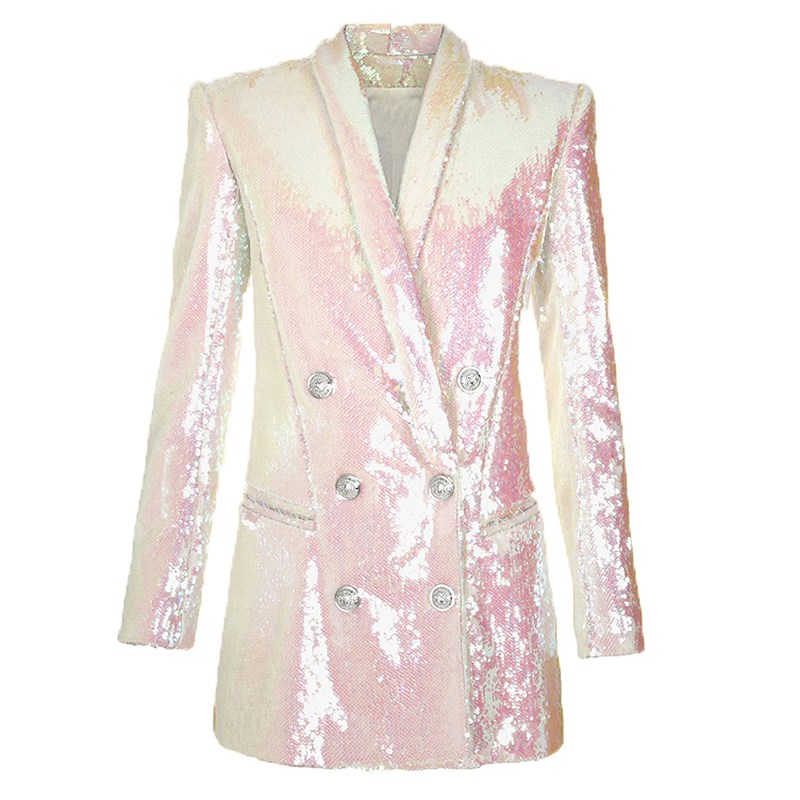 Fashion Runway 2019 Designer Elegant Sequin Blazer Sequined Women Double Breasted Shawl Collar Shimmer Long Blazer Jacket, White;black
Fashion Runway 2019 Designer Elegant Sequin Blazer Sequined Women Double Breasted Shawl Collar Shimmer Long Blazer Jacket, White;black