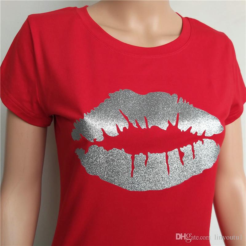 2020 Hot New Fashion T-shirts for Women Summer Short Sleeve Red lips tshirt ladies fitness harajuku t shirt women top tees