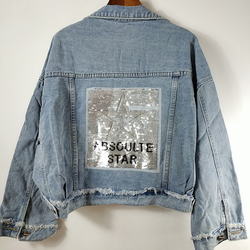 New Korean version of the loose five-pointed star sequins bat sleeve denim jacket coat female spring and autumn, Blue no burrs
New Korean version of the loose five-pointed star sequins bat sleeve denim jacket coat female spring and autumn, Blue no burrs