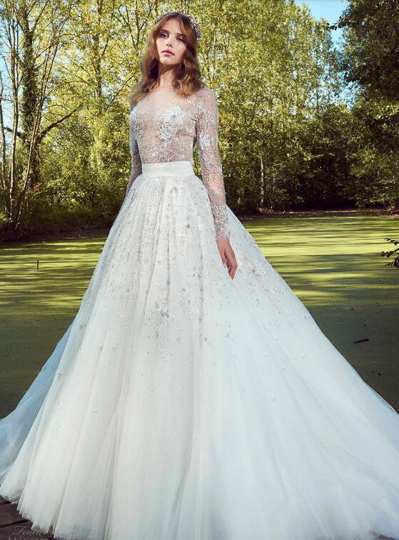 Zuhair Murad 2019 Wedding Dresses Two Pieces Lace Long Sleeve Beaded Beach Wedding Dress Sexy Boho Bridal Gowns robe de mariée