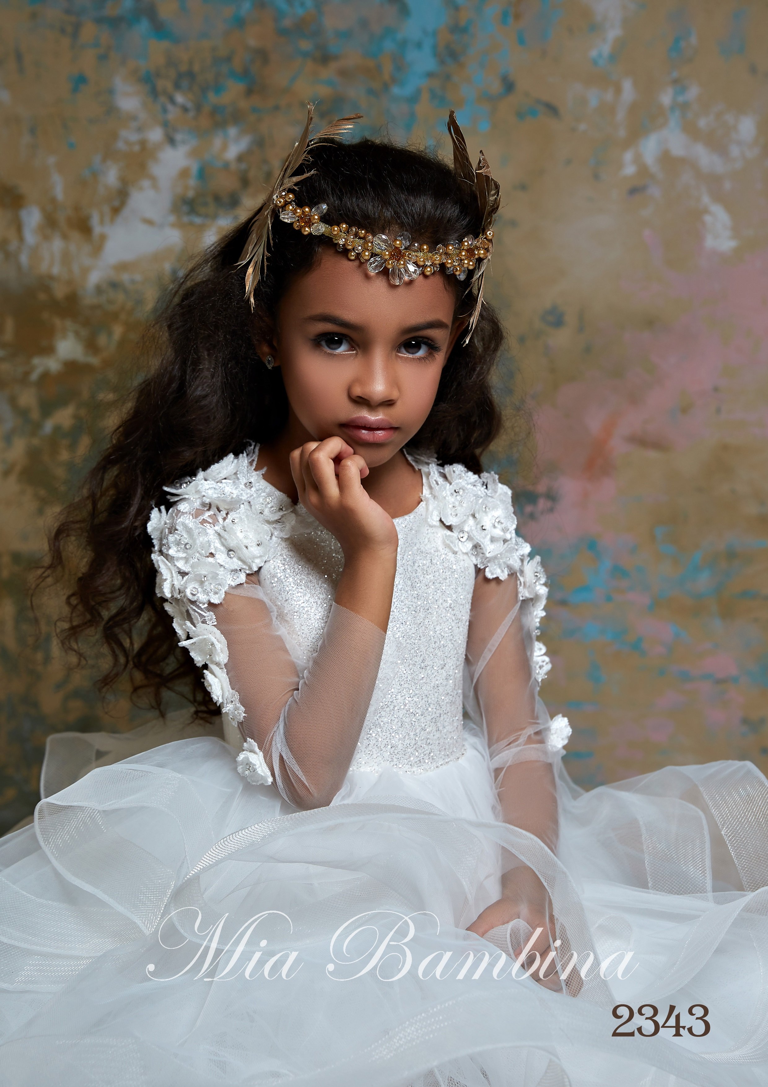 Newest Ball Gown Flower Girl Long Sleeve Jewel Neck Tulle Rhinestone Applique Wedding Dress Knee Length Girl's Birthday Part 0431