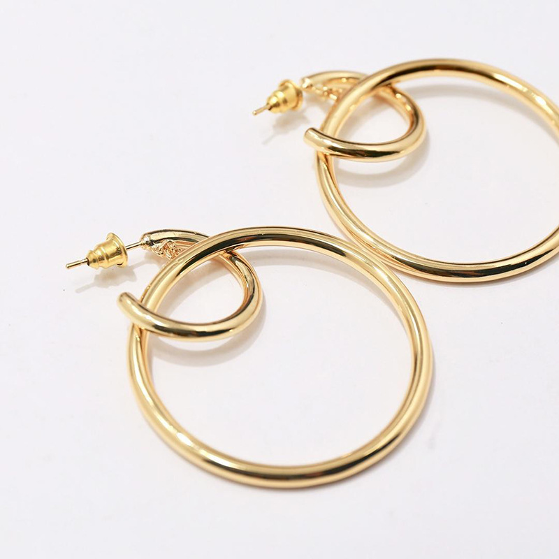 Copper-Gold Plated Exquisite Walk Show Double Ring Earrings with Glossy Finish