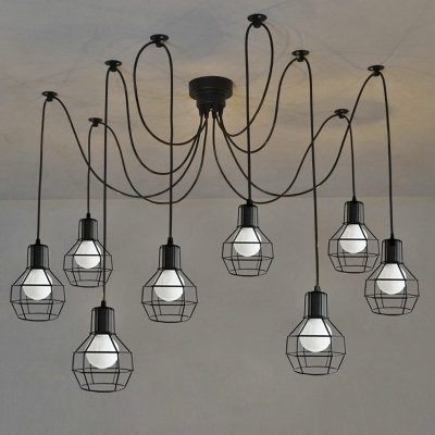 Vintage Nordic Loft Edison Bulb Chandelier Pendant Lamps Retro Ceiling Spider Lamp Antique Adjustable E27 Art Light Fixture