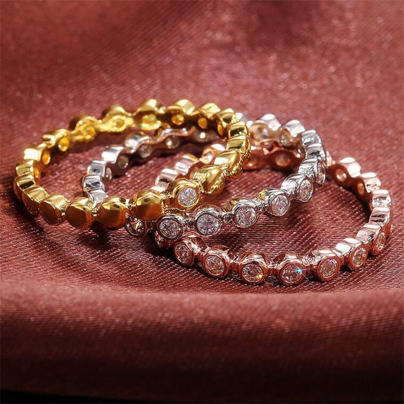 3PCS Wedding Ring Gift Fashion Jewelry 925 Silver&Rose Gold Fill 5A Cubic Zircon CZ Diamond Promise Engagement Band Ring For Lovers' Gift