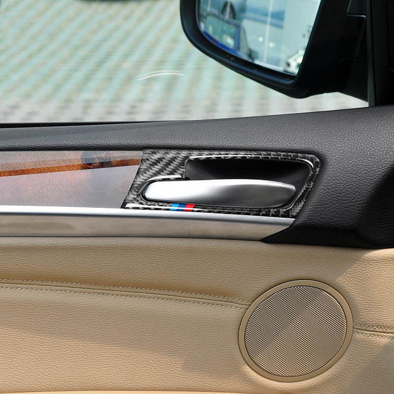 Carbon Fiber Car Interior Door Handle Cover Trim Door Bowl Stickers decoration for BMW E70 E71 X5 X6 2008-2013 2014 accessories