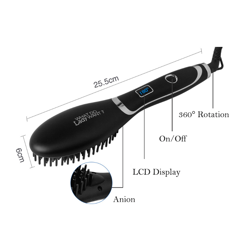 Hair Straightener Brush Comb Ionic Electric Hair Brush Straightener Fast Heat LCD Screen Straightening Iron Hair Iron