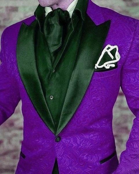 Men Suits Hot Pink Pattern and Black Groom Tuxedos Shawl Satin Lapel Groomsmen Wedding/Prom Best Man ( Jacket+Pants+Bow Tie ) L401