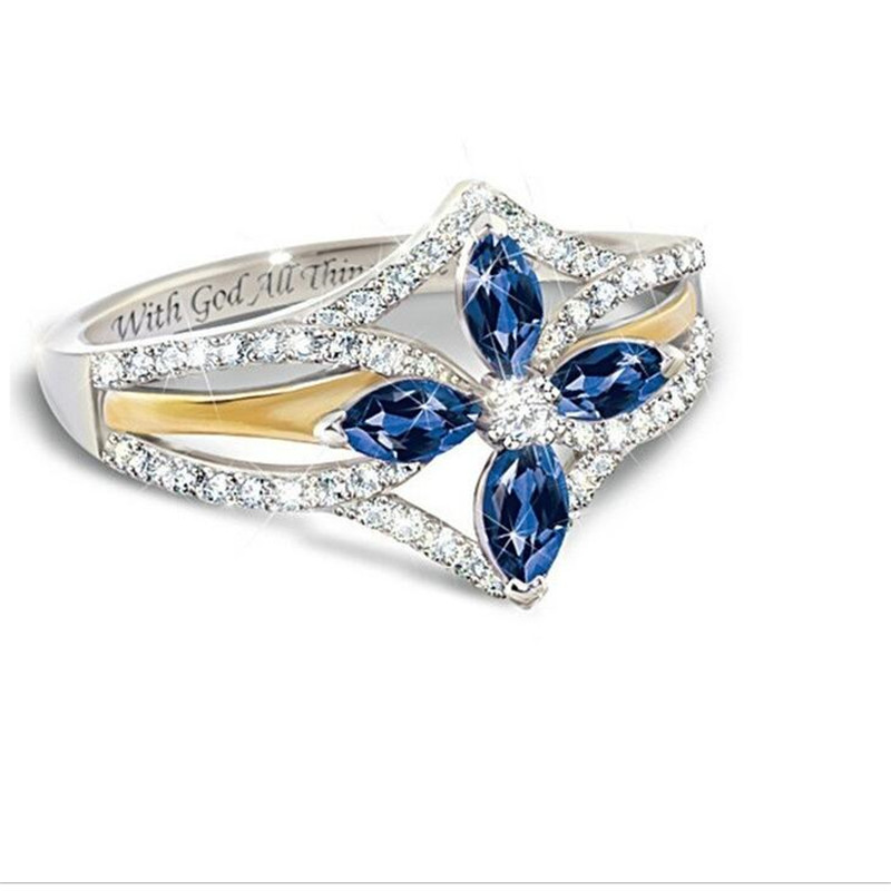 Hot Sale Ring for Women Vintage Fashion Jewelry 925 Sterling Silver Blue Sapphire Crystal Diamond Party Women Wedding Engagement Cross Ring