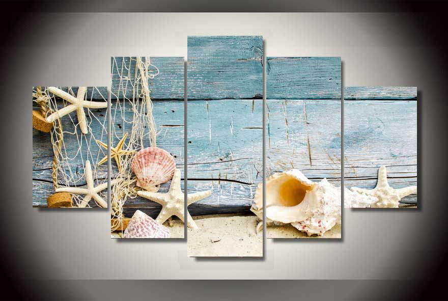 5pcs No Frame Canvas Painting Seashells and Starfishes Beach Wall Art Picture Office Artwork Home Decor