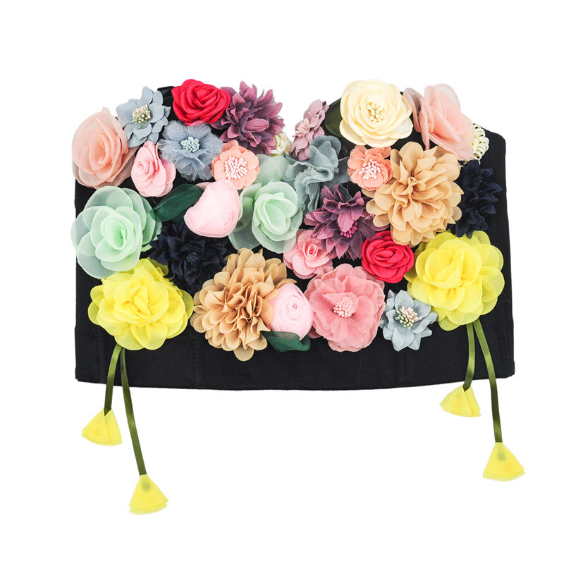 Women Tassles Colorful Flower Appliques Bralette Multicolor Floral Embroidery with Adjustable Straps and Three-Dimensional Cups Crop Top XXL