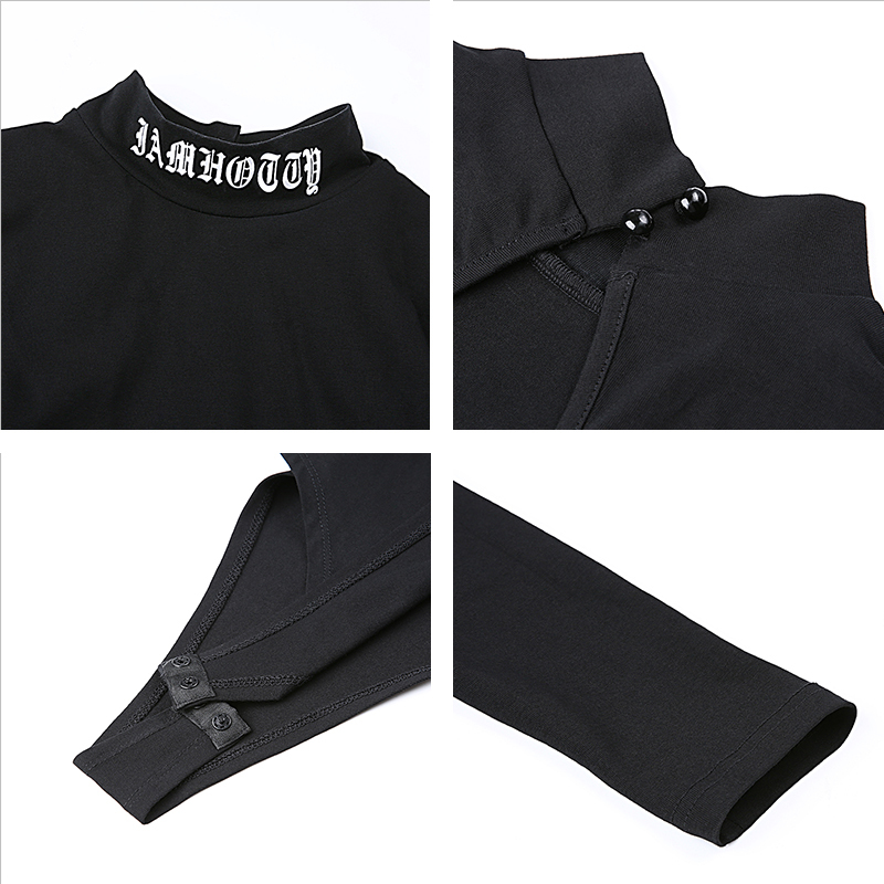 Rapwriter Sexy Backless Letter Embroidery Turtleneck Black Bodysuits Women Fall Winter Long Sleeve Bodycon Fitness Bodysuit