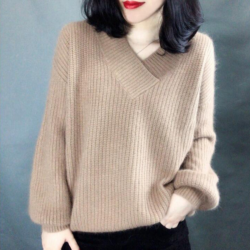 V-Neck Women Autumn Sweater Knitted Lantern Sleeve Cashmere Female Pullover Solid Ladies Elegant Pull Femme, Khaki
V-Neck Women Autumn Sweater Knitted Lantern Sleeve Cashmere Female Pullover Solid Ladies Elegant Pull Femme, Khaki