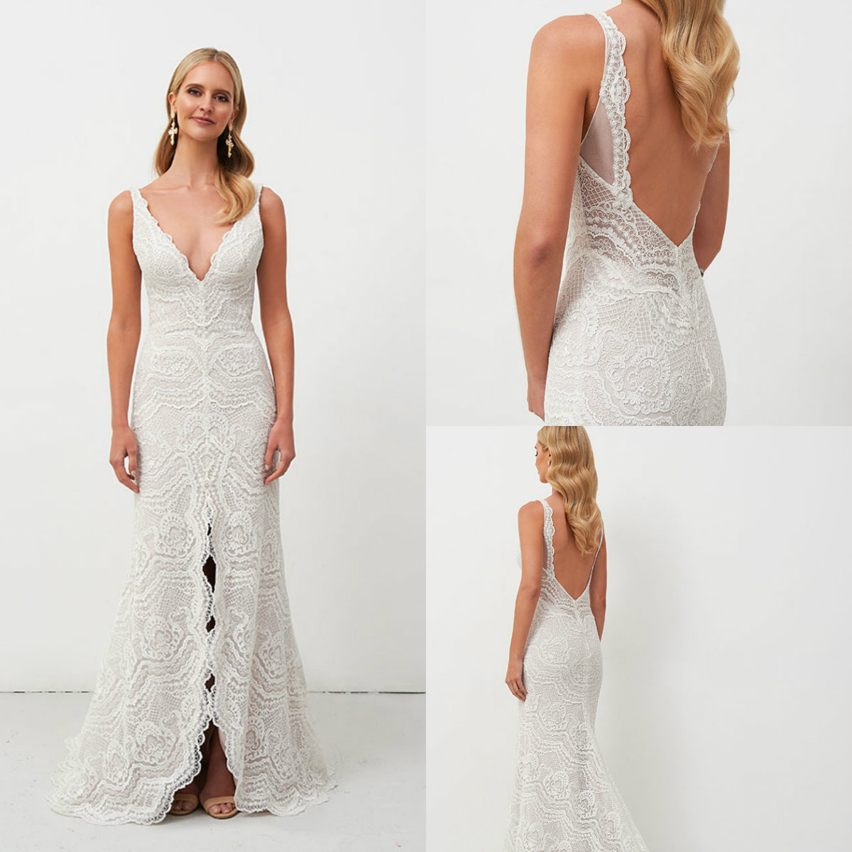 2019 Lace Country Wedding Dresses V Neck Front Split Sweep Train Sexy Backless Bridal Gowns Custom Plus Size Beach Wedding Dress, Black
2019 Lace Country Wedding Dresses V Neck Front Split Sweep Train Sexy Backless Bridal Gowns Custom Plus Size Beach Wedding Dress, Black