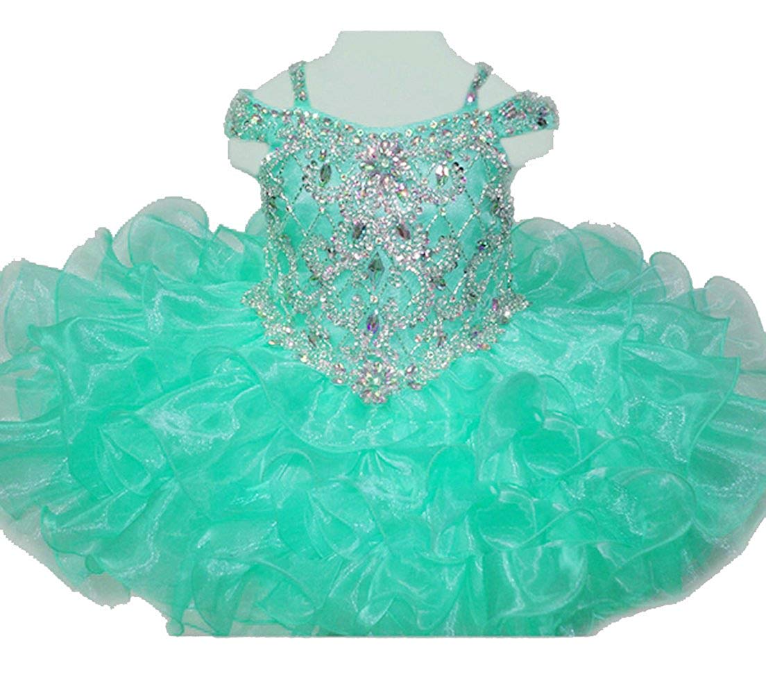 Baby Girls Crystal Pageant Cupcake Dress Princess Infant Special Occasion Jewel Diamond Birthday Party Short Gowns