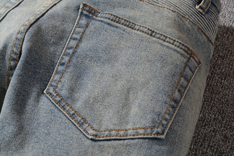 DSQPLEIND2 France Style #1051# Mens Embellished Ribbed Stretch Moto Pants Old School Washed Biker Blue Jeans Slim Trousers 29-421