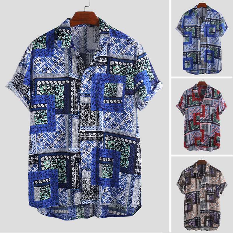 Summer Fashion Men Ethnic Style Patchwork Printing Short Sleeve Lapel Rayon Shirt Casual Turn-down Collar Abstract Printed Top, Blue
Summer Fashion Men Ethnic Style Patchwork Printing Short Sleeve Lapel Rayon Shirt Casual Turn-down Collar Abstract Printed Top, Blue