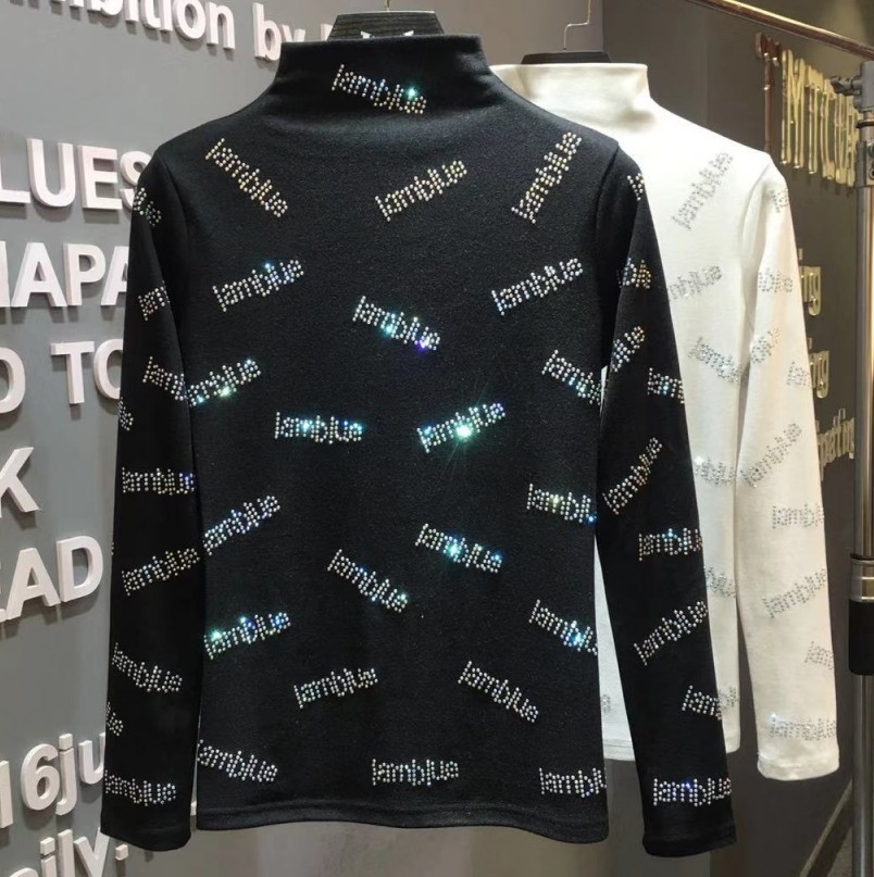 Spring new women's turtleneck long sleeve wool cotton soft stretchy fabric rhinestone letter pattern shinny bling t-shirt tops SMLXLXXL, White
Spring new women's turtleneck long sleeve wool cotton soft stretchy fabric rhinestone letter pattern shinny bling t-shirt tops SMLXLXXL, White