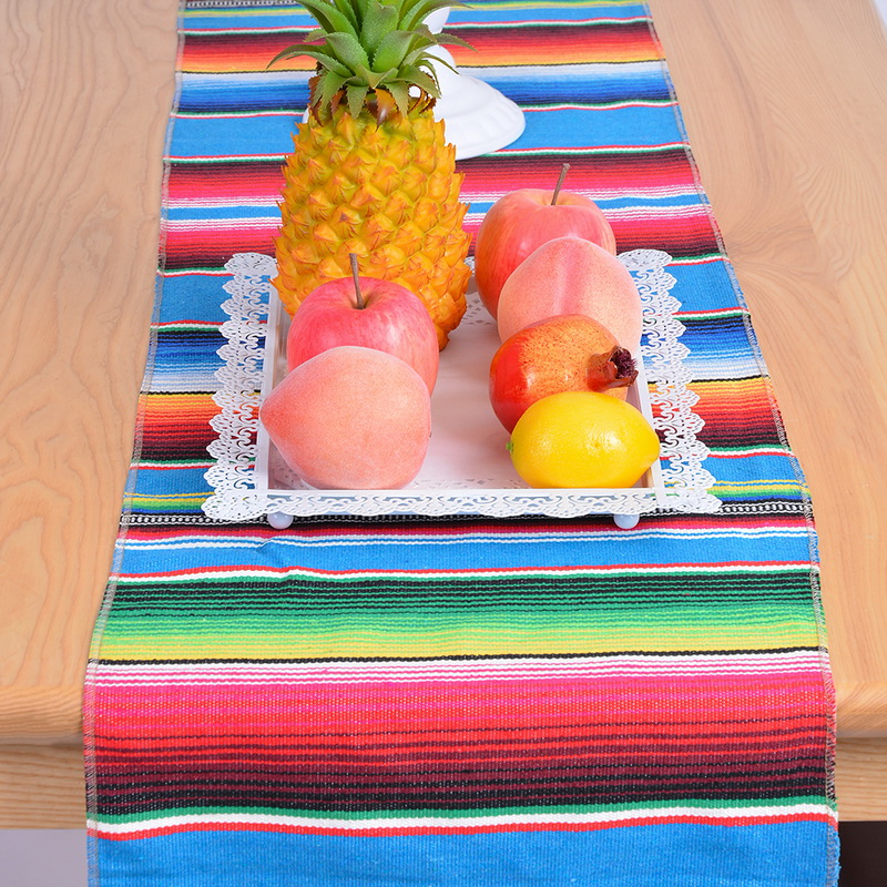 14x84 Inch Mexican Serape Table Runner Cloth Cover Fringe Cotton
